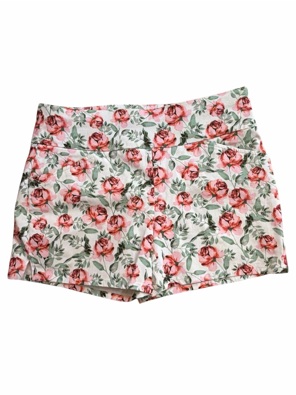 INC International Concepts White High-Waist Shorts with Pink Rose Print